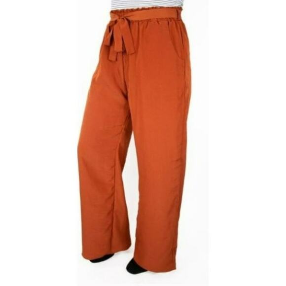 Paisley Raye Hydrangea Pant Burnt Orange Elastic Waist Pants Womens 1X - Picture 1 of 7